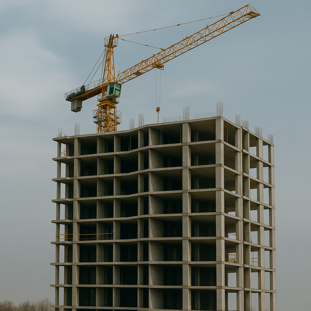 alt="edificio en construcción para comprar propiedad sobre plano"

