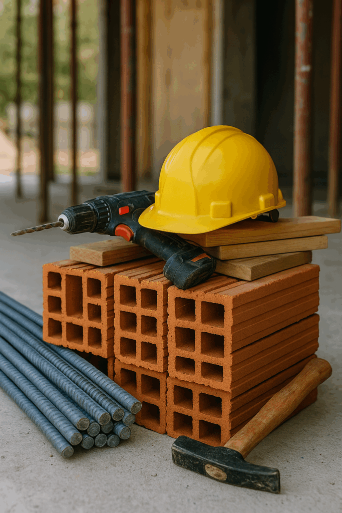 alt="materiales de construcción usados en propiedades sobre plano"